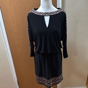 White House Black Market Black Embellished Smocked Sheath Dress